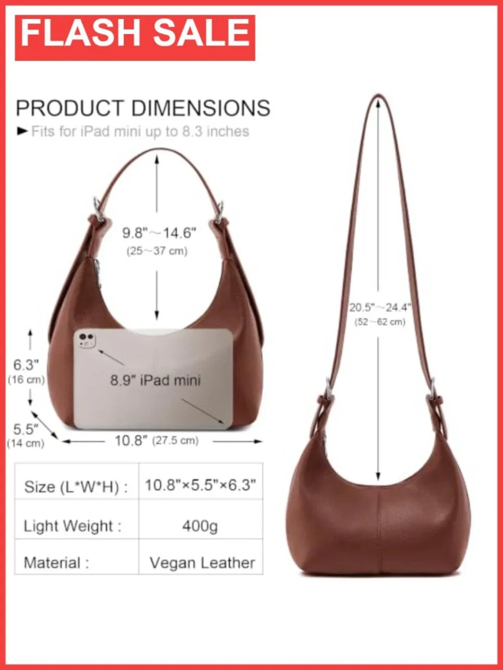Hobo Bag for Women PU Leather Slouchy Shoulder Crossbody Purse